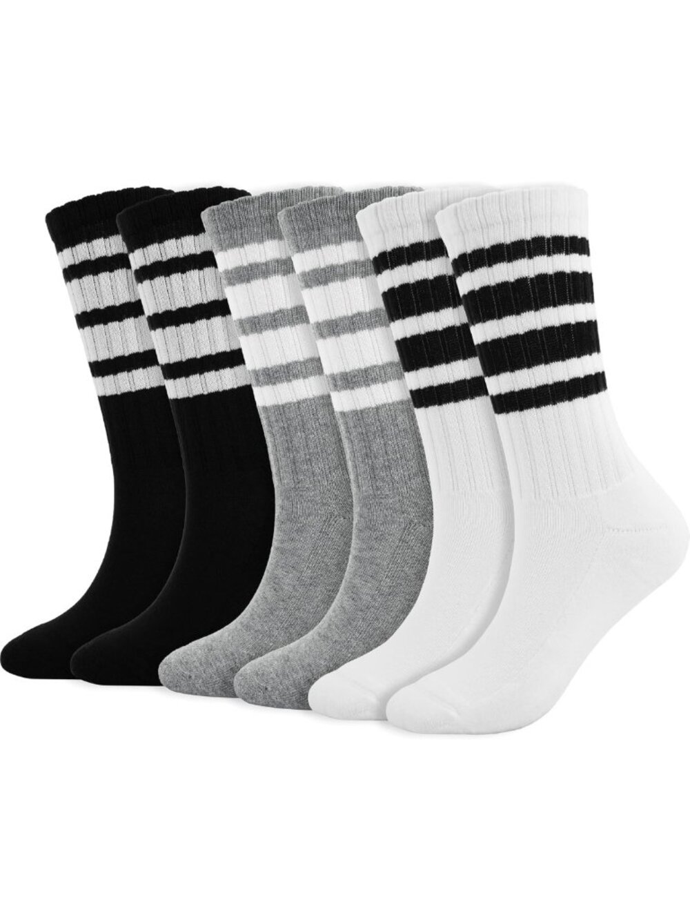 Retro Striped Crew Socks for Women - Stretchy Casual Athletic Cotton Gift, Size